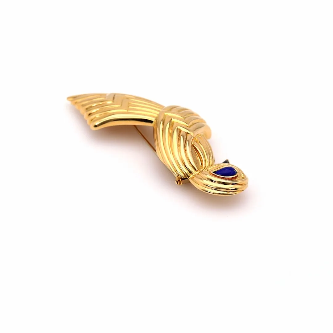 Vintage Boucheron Lapis and Onyx 18k Yellow Gold Bird Brooch