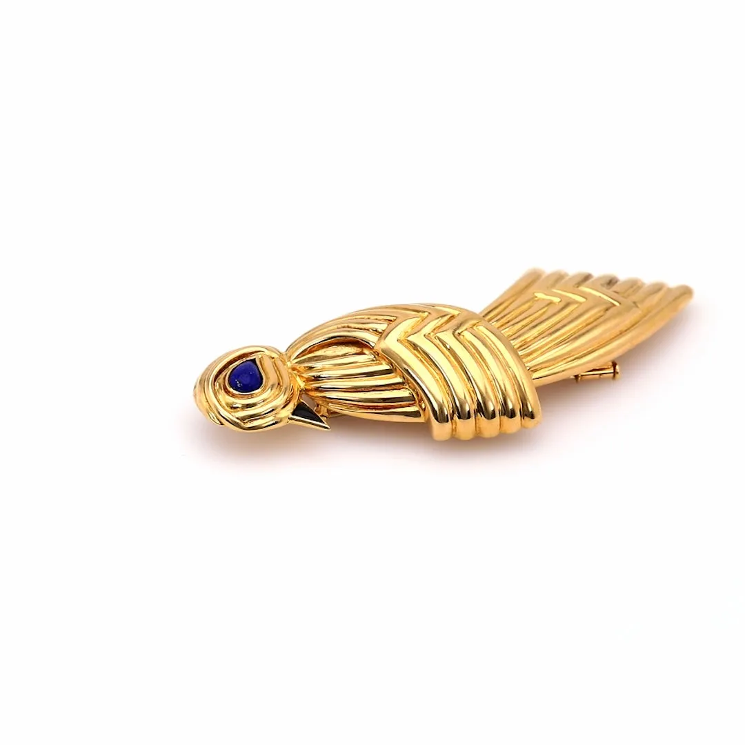 Vintage Boucheron Lapis and Onyx 18k Yellow Gold Bird Brooch