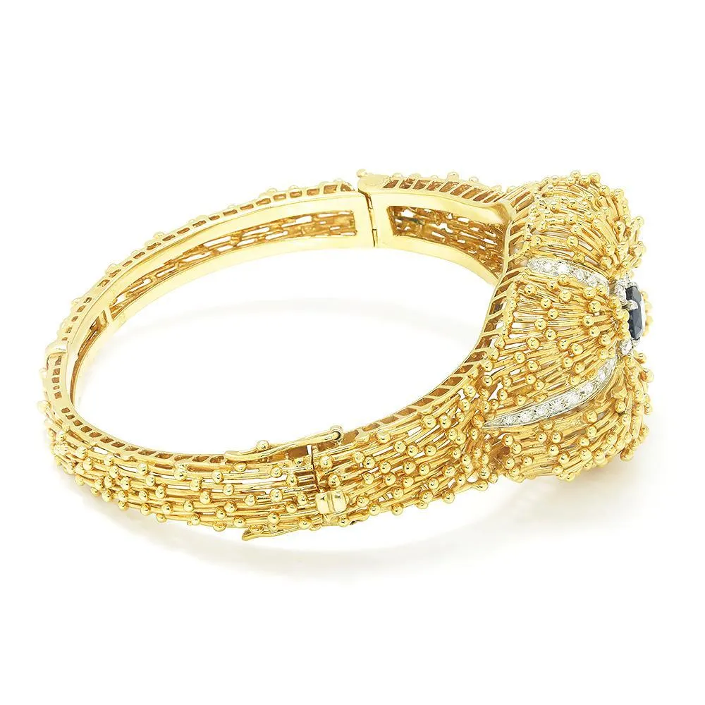 Vintage Certified NO HEAT Sapphire & Diamond Bangle