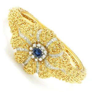 Vintage Certified NO HEAT Sapphire & Diamond Bangle