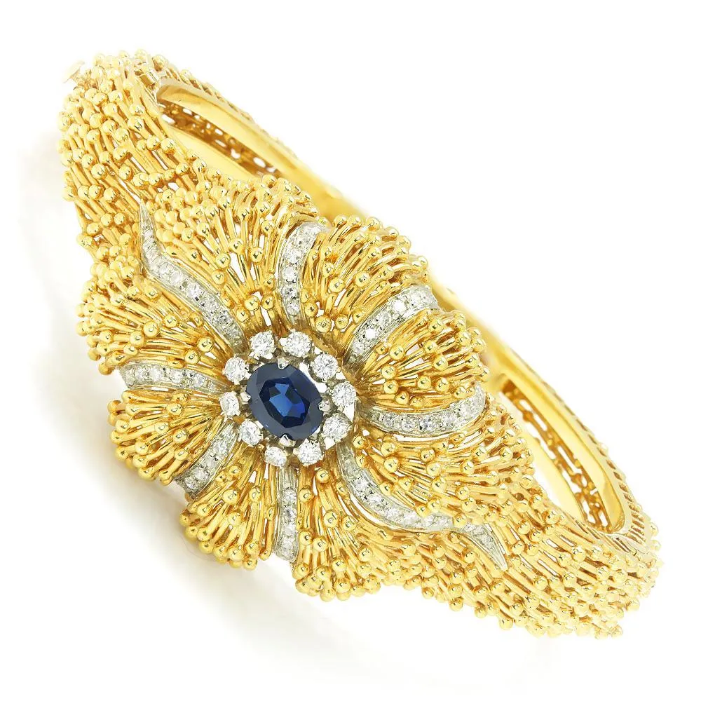 Vintage Certified NO HEAT Sapphire & Diamond Bangle