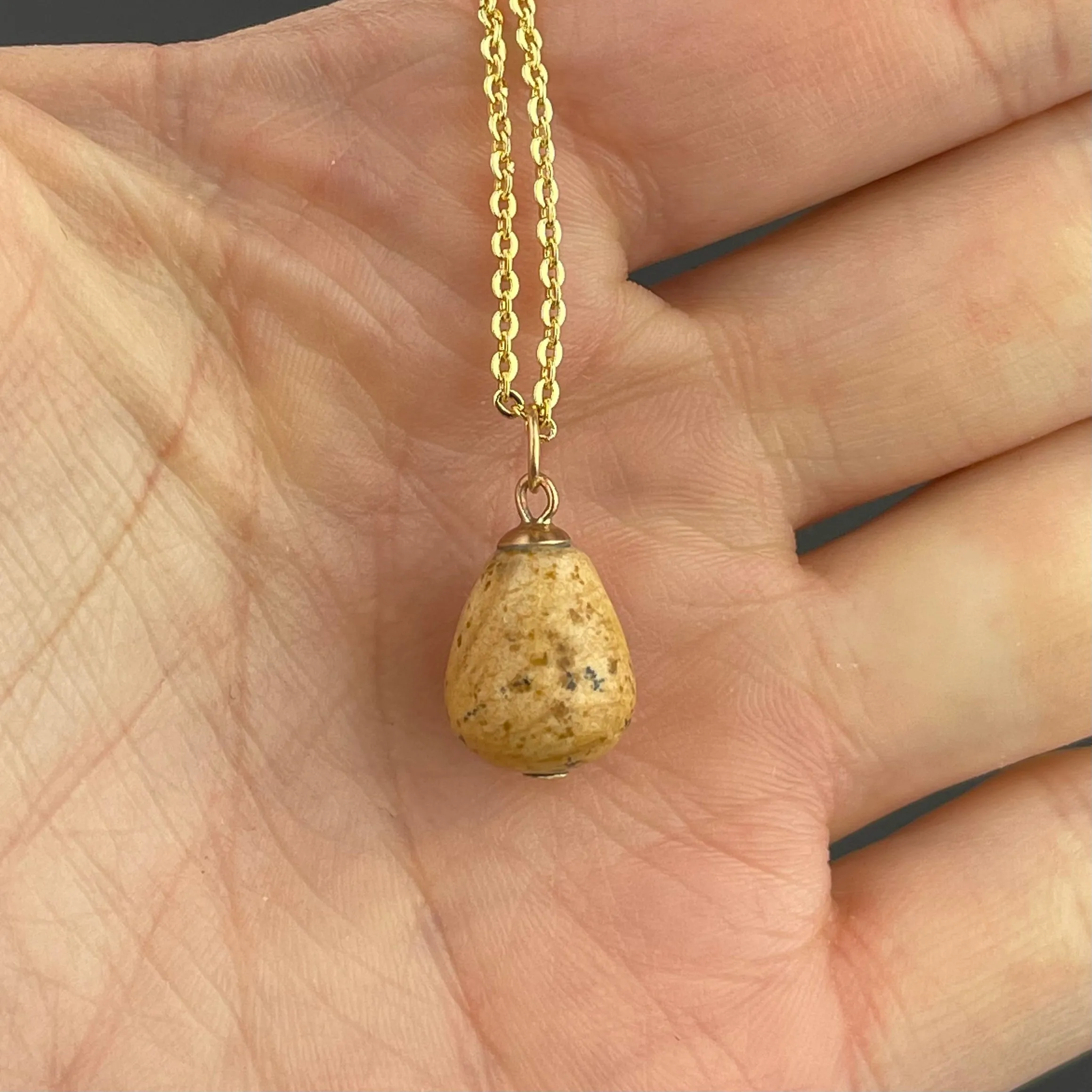 Vintage Gold Marble Egg Pendant Necklace