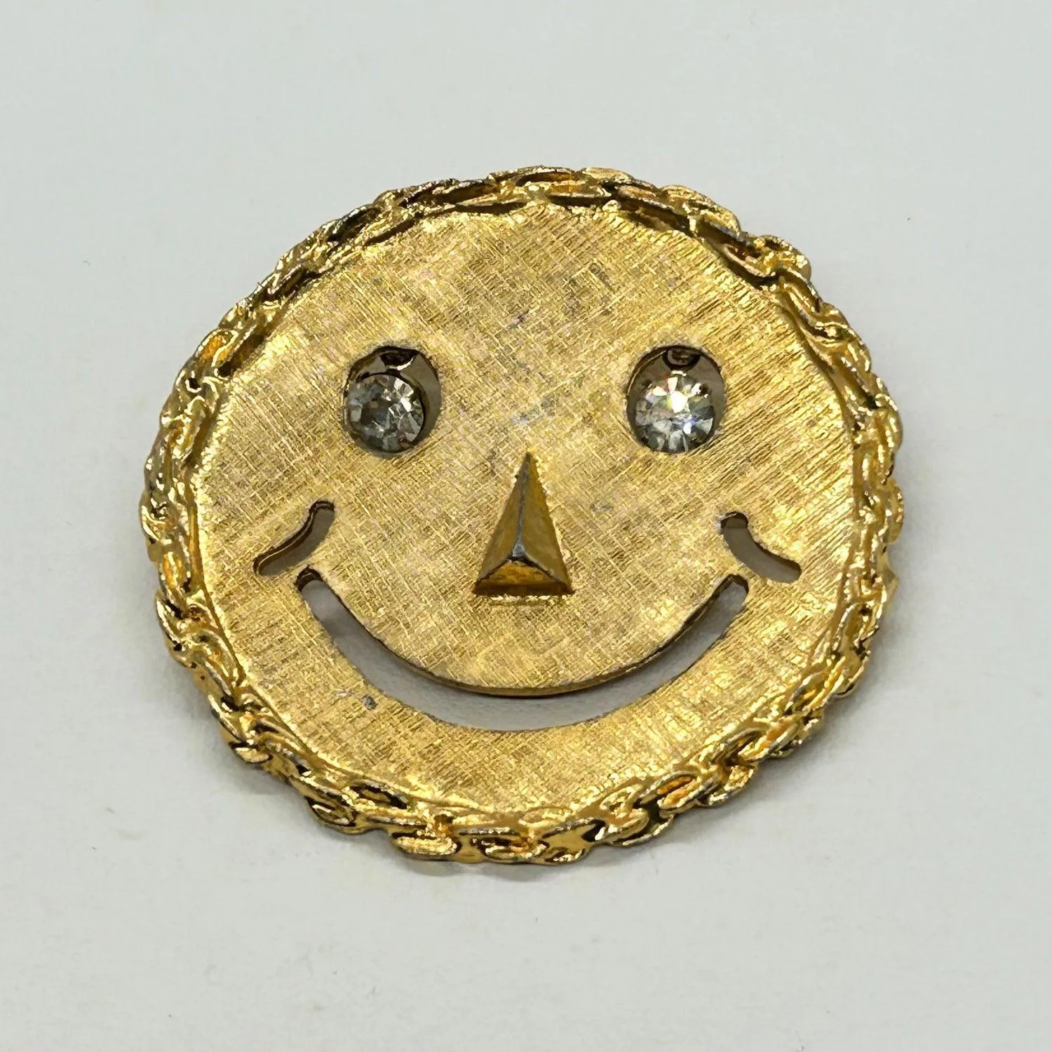 Vintage Smiley Face Pendant with Rhinestone Eyes