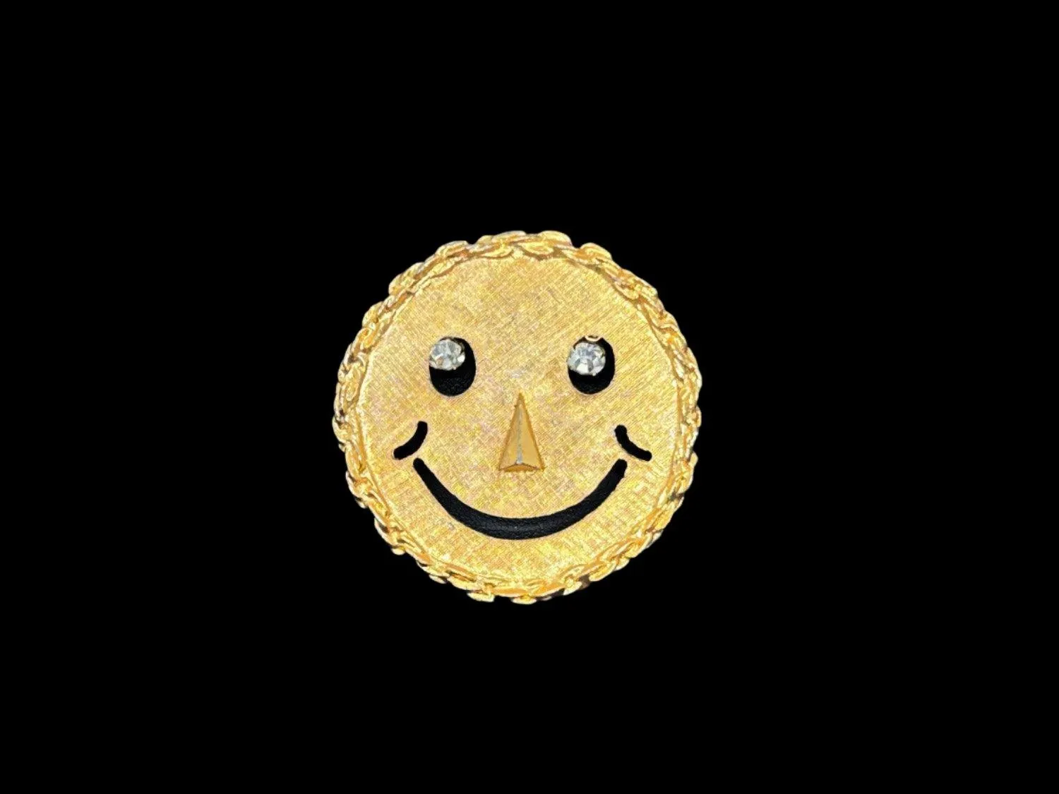 Vintage Smiley Face Pendant with Rhinestone Eyes