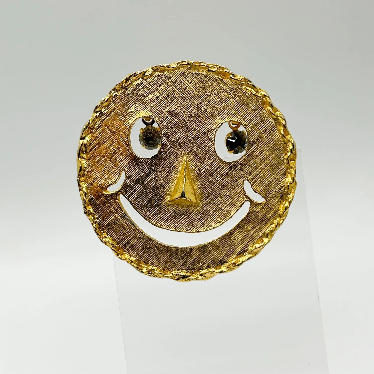 Vintage Smiley Face Pendant with Rhinestone Eyes