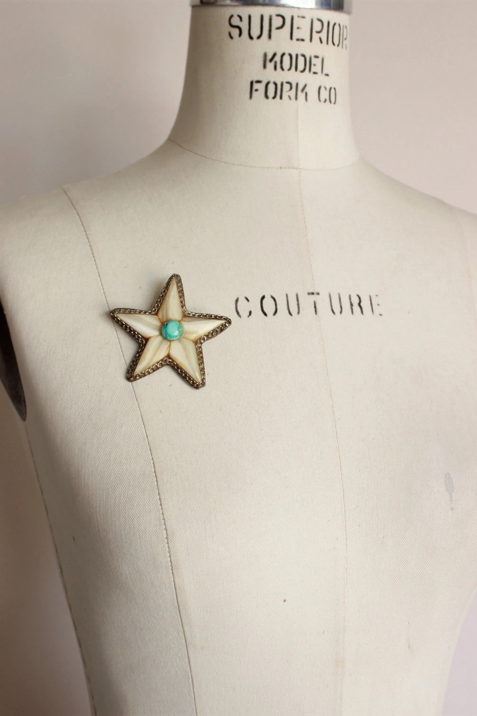 Vintage Star Brooch of Stone and Turquoise