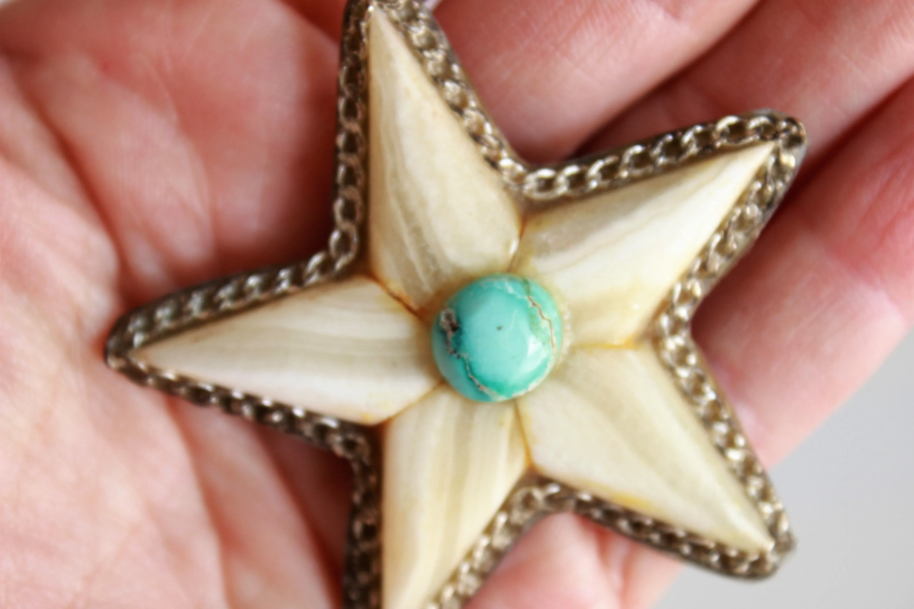 Vintage Star Brooch of Stone and Turquoise