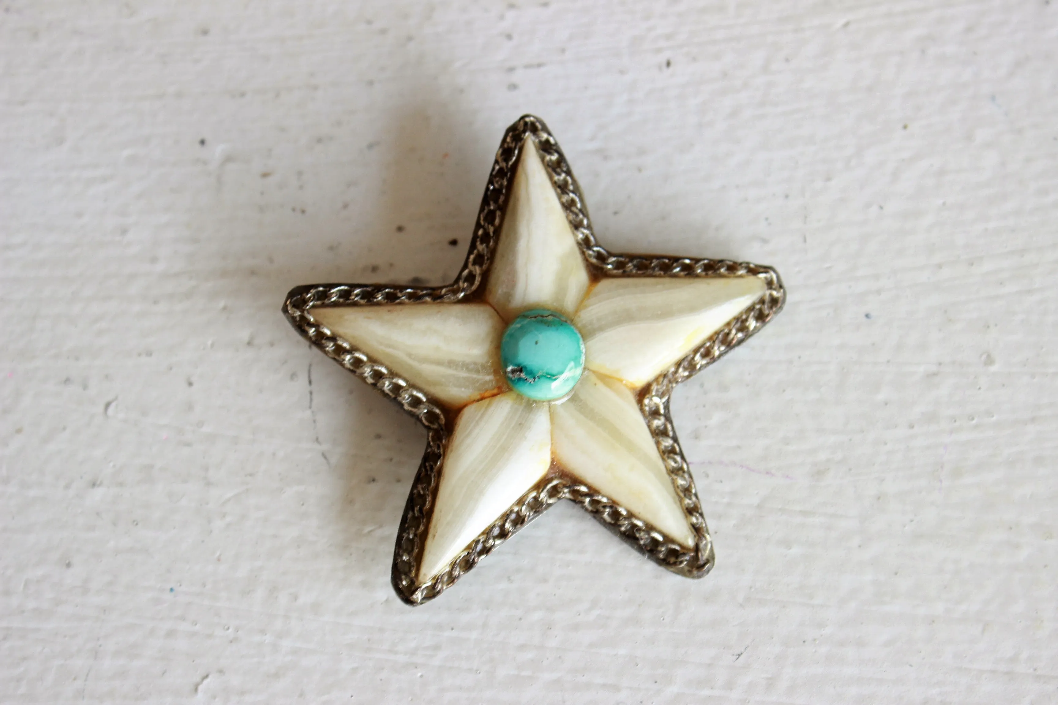 Vintage Star Brooch of Stone and Turquoise