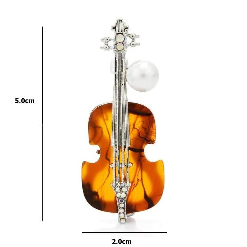 Violin Brooch / Pin with Crystal and Pearl