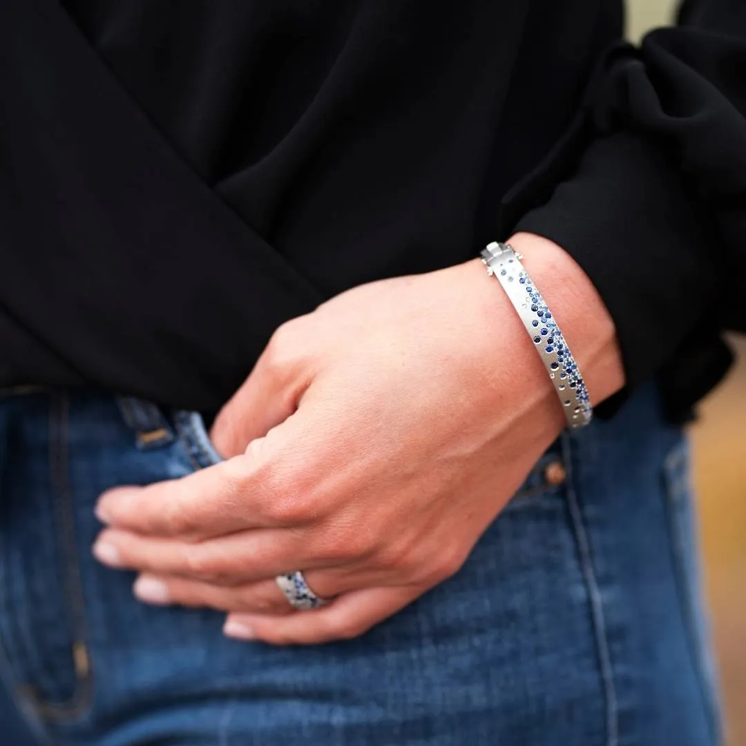 White Gold Satin Finish Flush Set Sapphire Bracelet