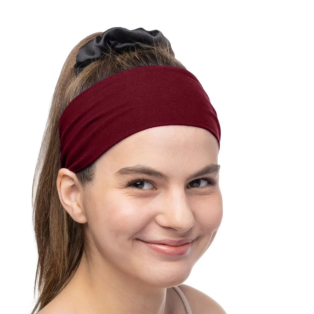 Women's Headbands Cotton Jersey 3" Wide Yoga Fitness Fashion Made in the USA Burgundy